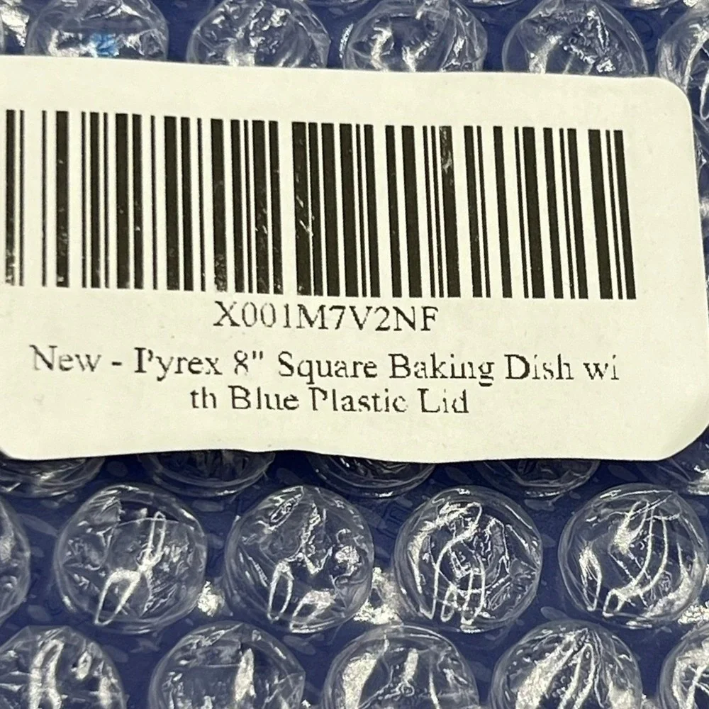 Pyrex 2qt Square Glass Baking Dish 8in Clear with Blue Lid New